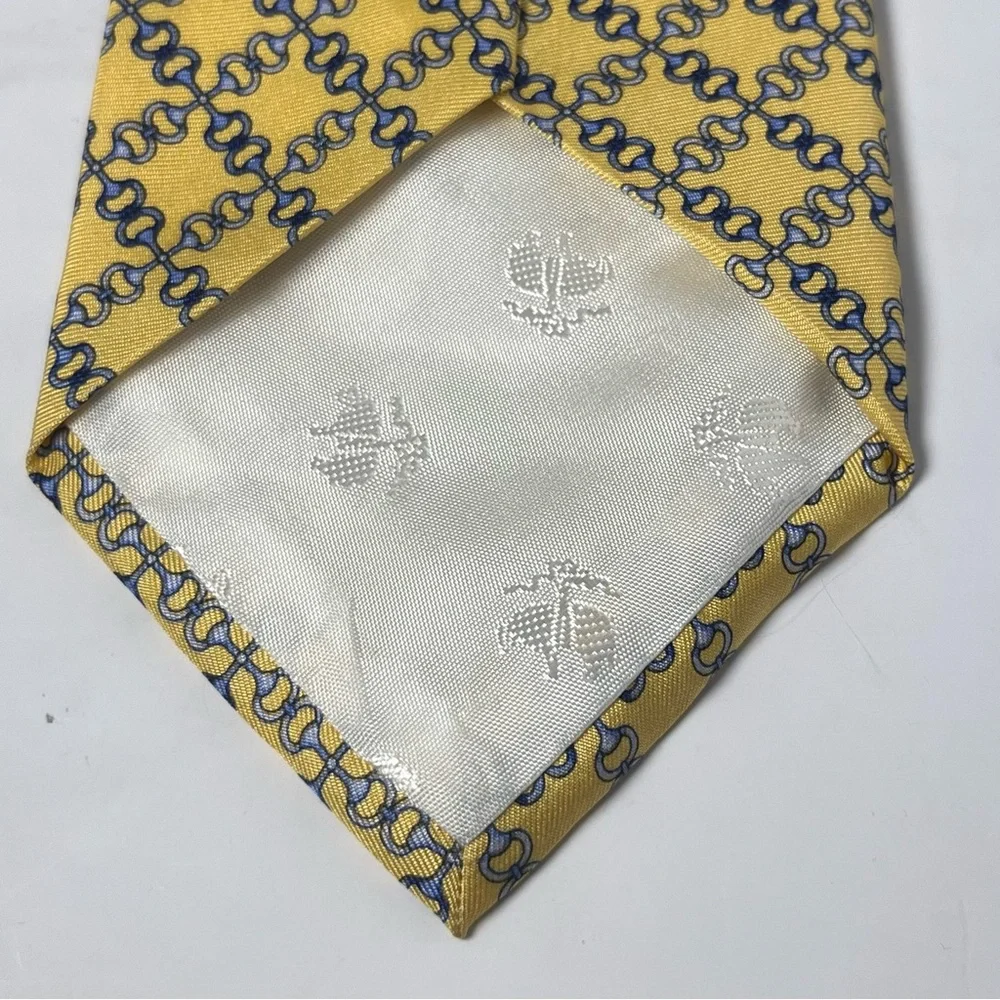Brooks Brothers “346” Men’s Silk Tie‎ Yellow with Blue Horse Bits/Buckles Preppy
